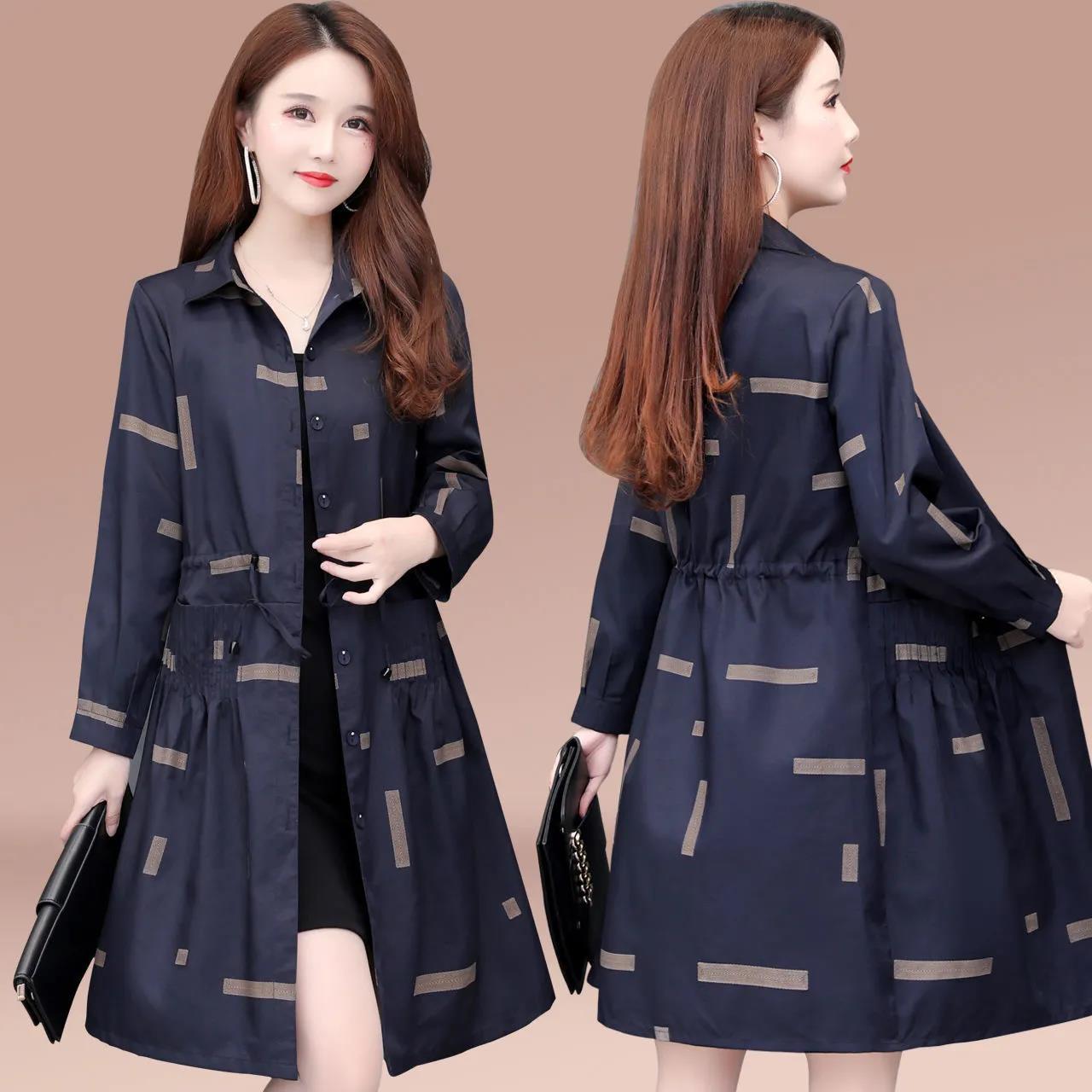 Windbreaker Women's Mid-length Spring Middle-aged Mother Loose Large Size Thin Raincoat Coat