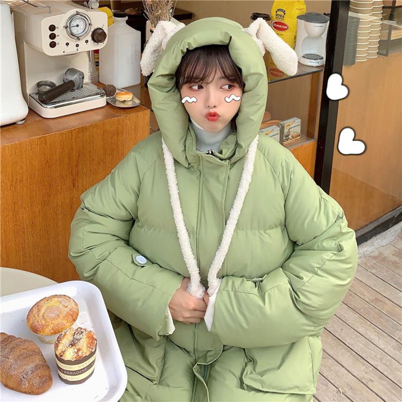 Women's Mid-length Down Jacket Winter Korean Loose Cotton Clothes Casual Hooded Padded Jacket Quilted Jacket