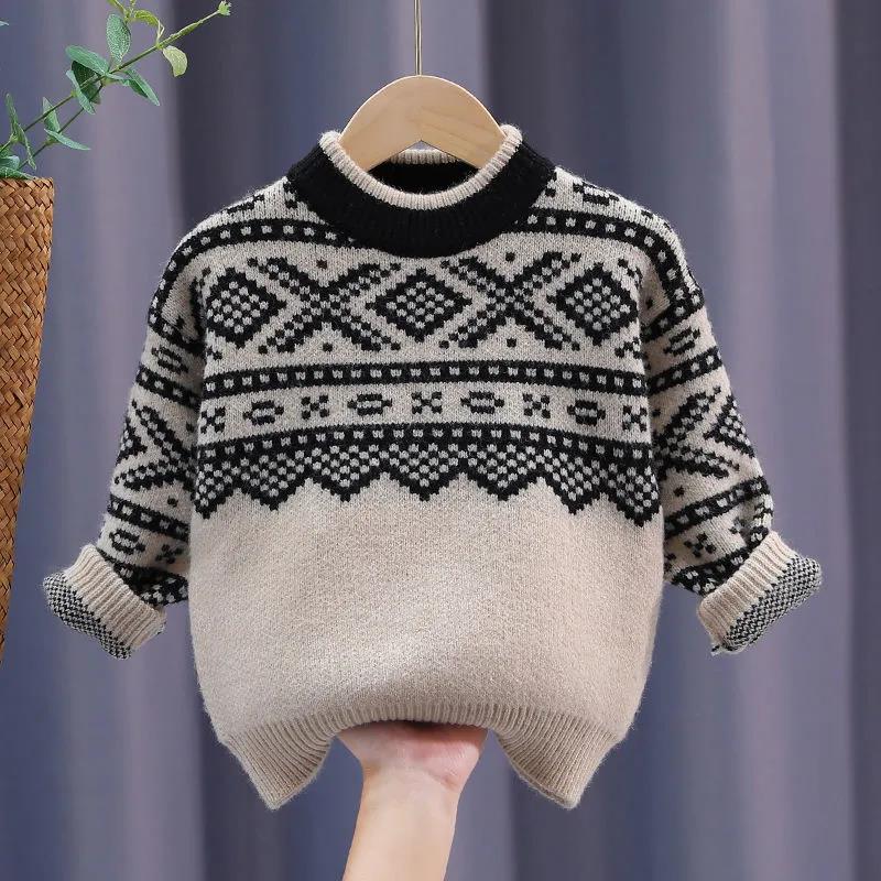 Children's Pullover Sweater Men's Western Style Autumn and Winter Tops Baby Thickened Middle-aged Children's Wool Knit Sweater