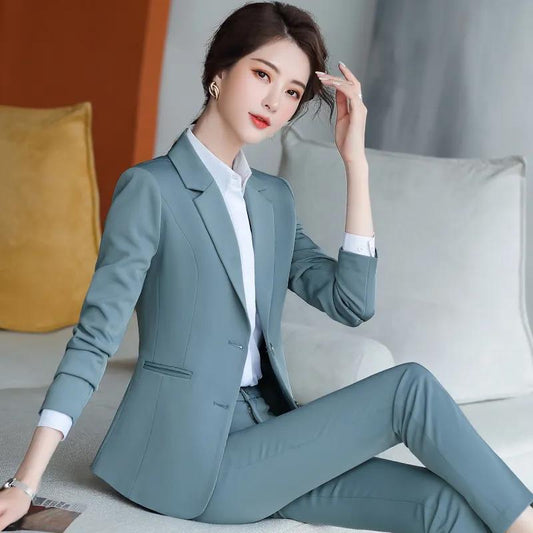 Solid Color Professional Suit Female Spring and Autumn Temperament Formal Overalls Suit Jacket + Suit Pants