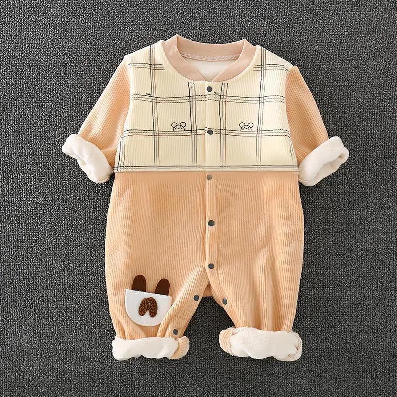 BABY BODYSUIT Autumn and Winter Style Plush Thickened Boys and Girls Baby Cute Ha Clothes Newborn Warm Clothes Outdoor Climbing Clothes