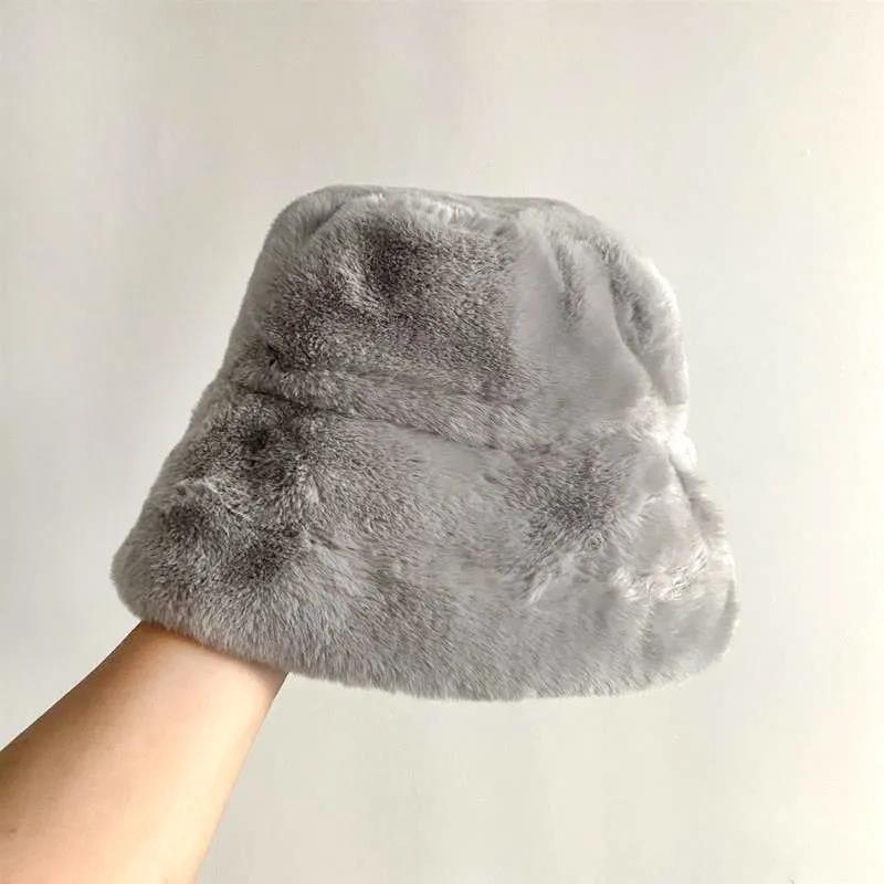 Korean Version of Rabbit Fur Hat Thick Plush Basin Hat Female Wild Cold and Warm Fisherman Hat