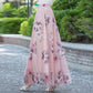 Women Vintage Elegant Floral Skirts Exquisite Printing High Waist A-line Chiffon Skirt Mid-length Chiffon Skirt