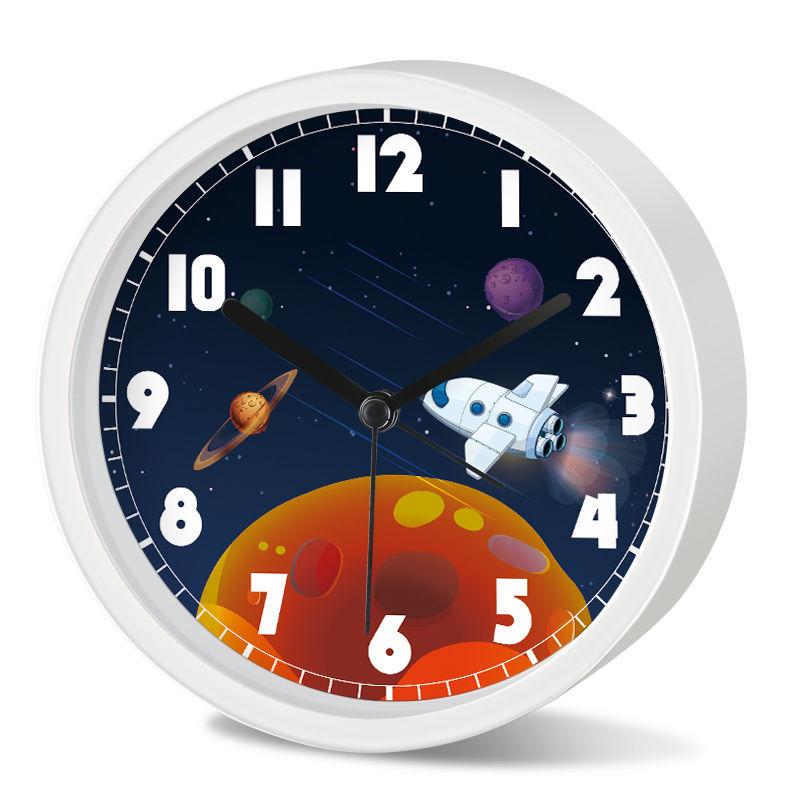 Starry Universe Astronaut Rocket Student Boy Children Cartoon Small Alarm Clock Bedside Mute Clock