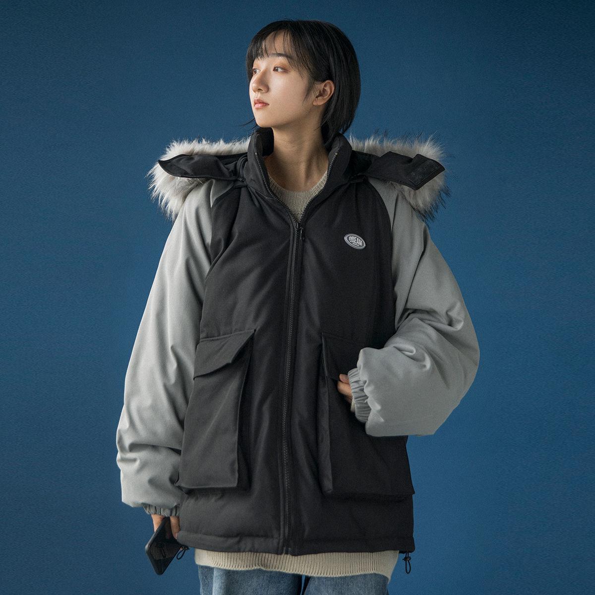 Winter Warmth Padded Jacket Plus Velvet Parker Jacket Women Loose Padded Jacket Padded Padded Jacket Winter Wear Fluffy Fur Collar Loose Bread Jacket