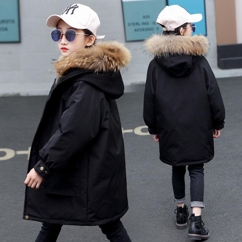 Fur Collar Women's Cotton-padded Jacket Thick Warmth Children's Padded Jacket Winter Girl Mid-length Down Padded Jacket