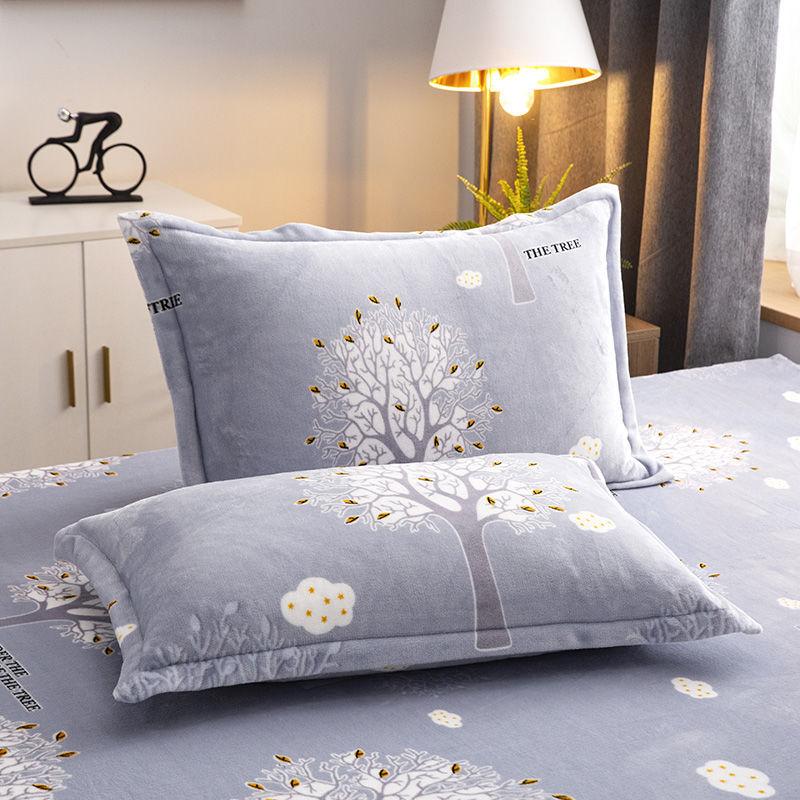 Coral Velvet Pillowcase Flannel Pillow Cover Winter Thicken A Pair of Pure Color Zipper Pillowcases 48*74cm