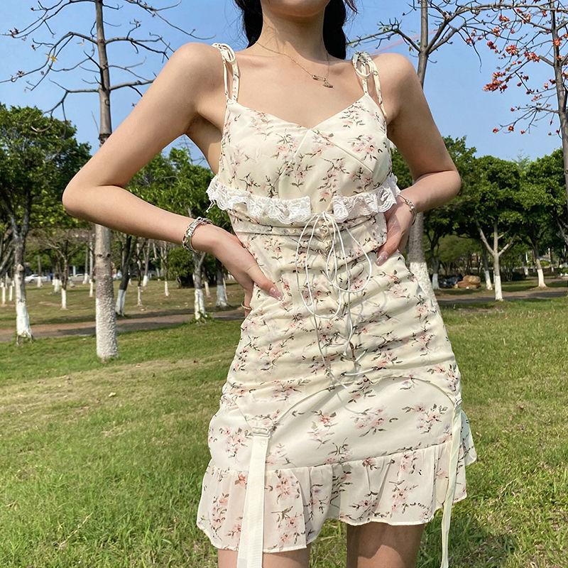 Women Summer Halter Dress Vintage High Waist Backless Holiday Short Dress Elegant Slim Floral Print Sleeveless Casual Dress