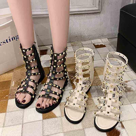 Plus Size 35-39 Summer Women Outdoor Rome Flip Flop Flat Bohemian Beach Shoes Non-slip Office Lady Rivet Sandals