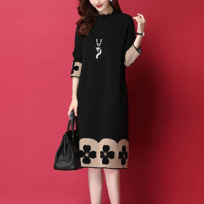 Autumn and Winter Long-sleeved Knitted Dress Large Size Loose and Thin Base Skirt Simple Over-the-knee Women's Sweater Dress