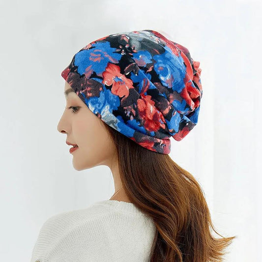 Women's Flower Hat Autumn and Winter Warm Multi-purpose Scarf Turban Mask Hat Pullover Sports Cap Casual Ear Protection Cap Bib Confinement Cap