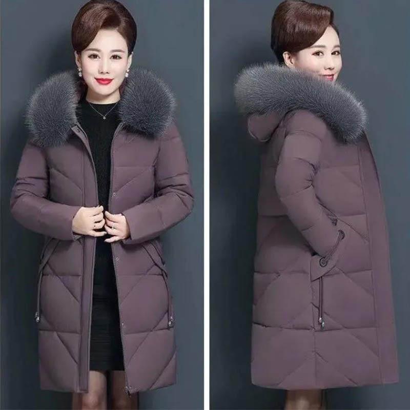 Mid-length Cotton-padded Jacket Women's Padded Jacket Mother Middle-aged and Elderly Large Size Autumn and Winter Jacket Loose and Thick