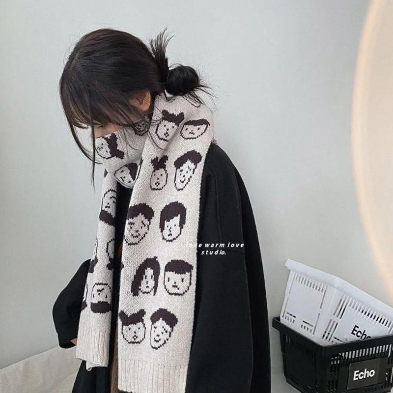 Scarf Female Winter Korean Fashion Printing Woven Scarf Thick Warm Woolen Scarf Shawl