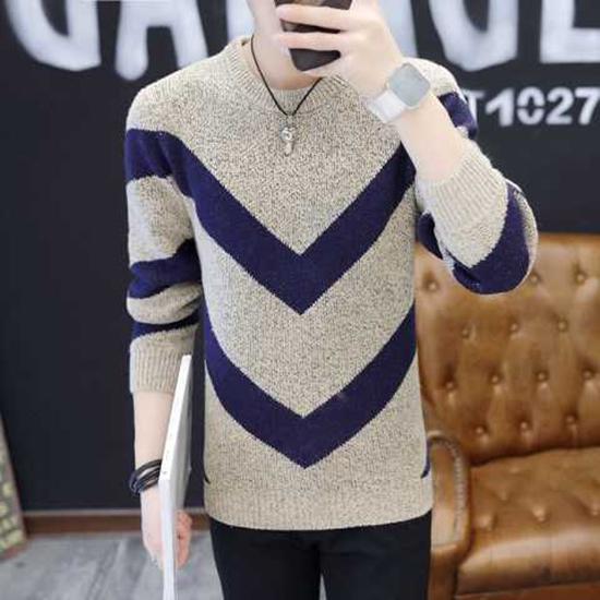 Sweater Male Men O-Neck Striped Color Knitted Sweater Fresh Youth Fashion Stripes Tops Clothes