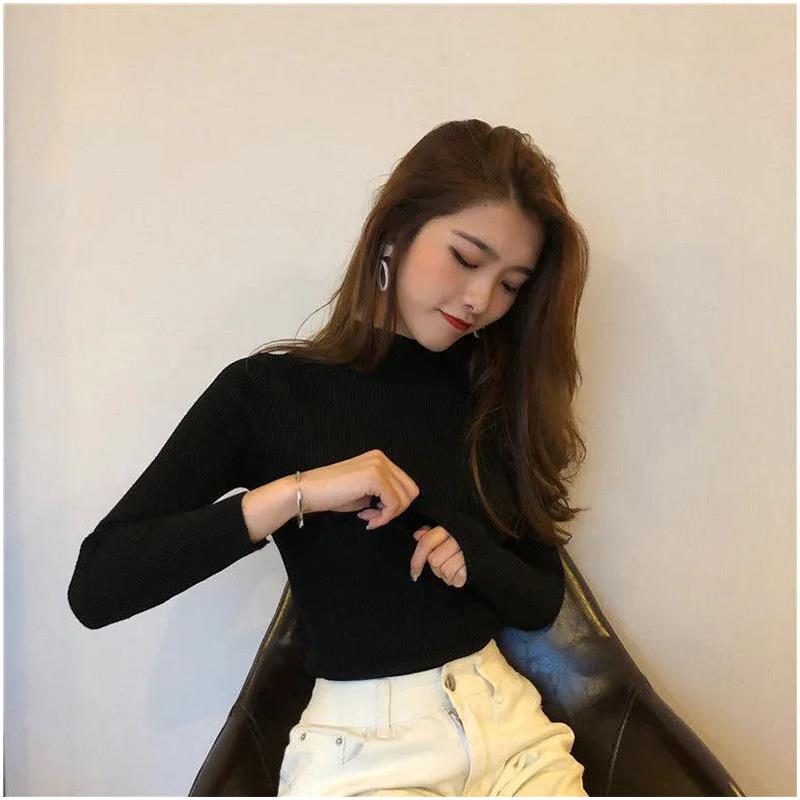 Winter Women's Sweaters Thickened Half High Neck Pullover Sweater Bottoming Shirt Ladies All-match Slim Tight Knit Sweater