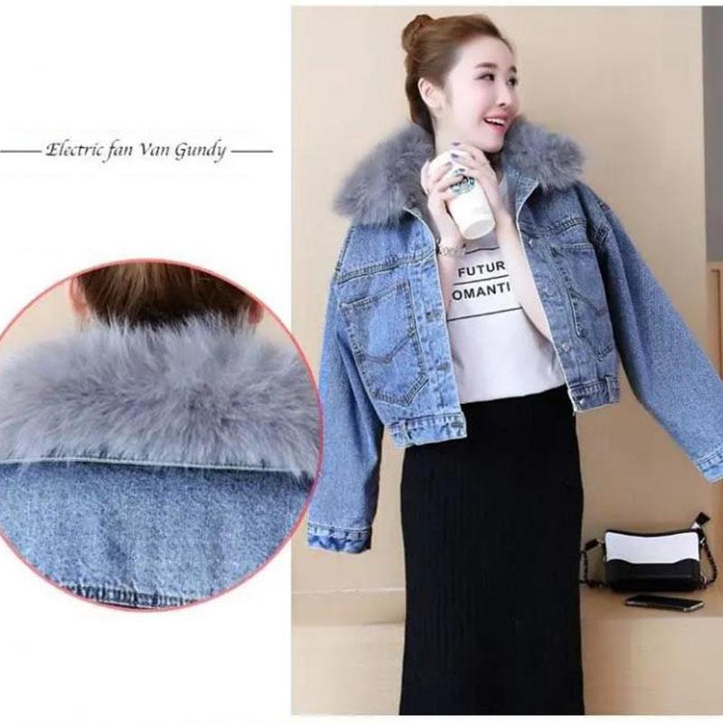 Winter  Plus Velvet Warm Cotton Denim Parkas Women Hooded Jacket Coat Woman Bomber Jackets Parkas Plus Size