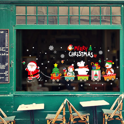 Festival Santa Claus train window decoration storefront glass door seamless wall stickers