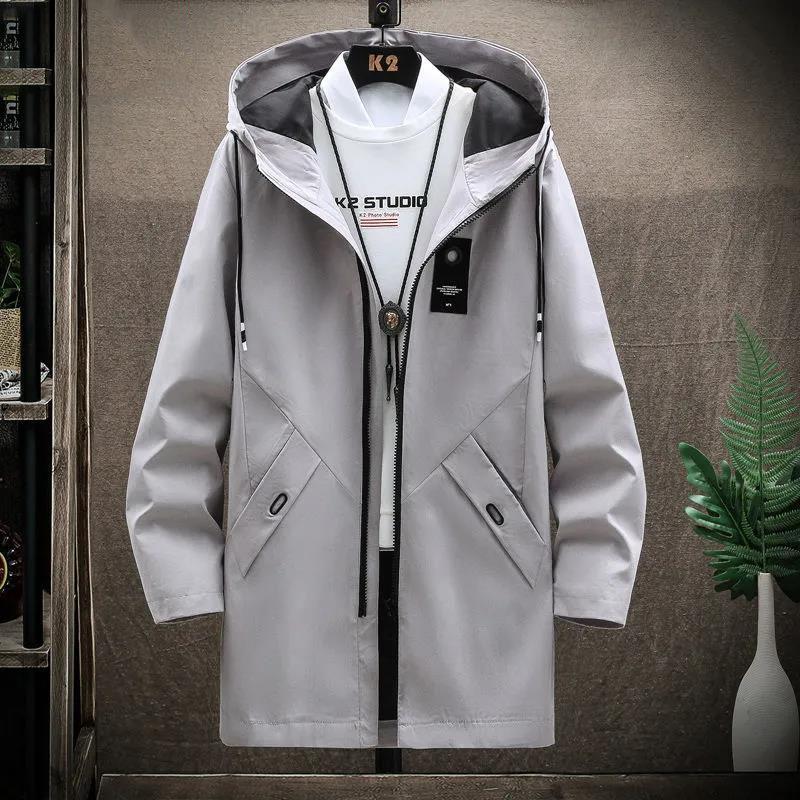 Spring and Autumn Thin Men's Windbreaker Mid-length Coat Loose Casual Hooded Top