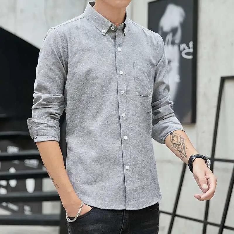 Solid Color High-quality Long-sleeved Shirts Men's Casual Korean Version Middle and Young Students Oxford Spinning White Shirts Spring and Autumn