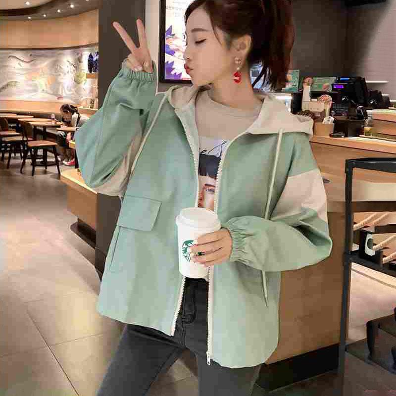 Spring and Autumn Loose All-match Zipper Shirt Hooded Temperament Western Style Tooling Jacket Jacket Women