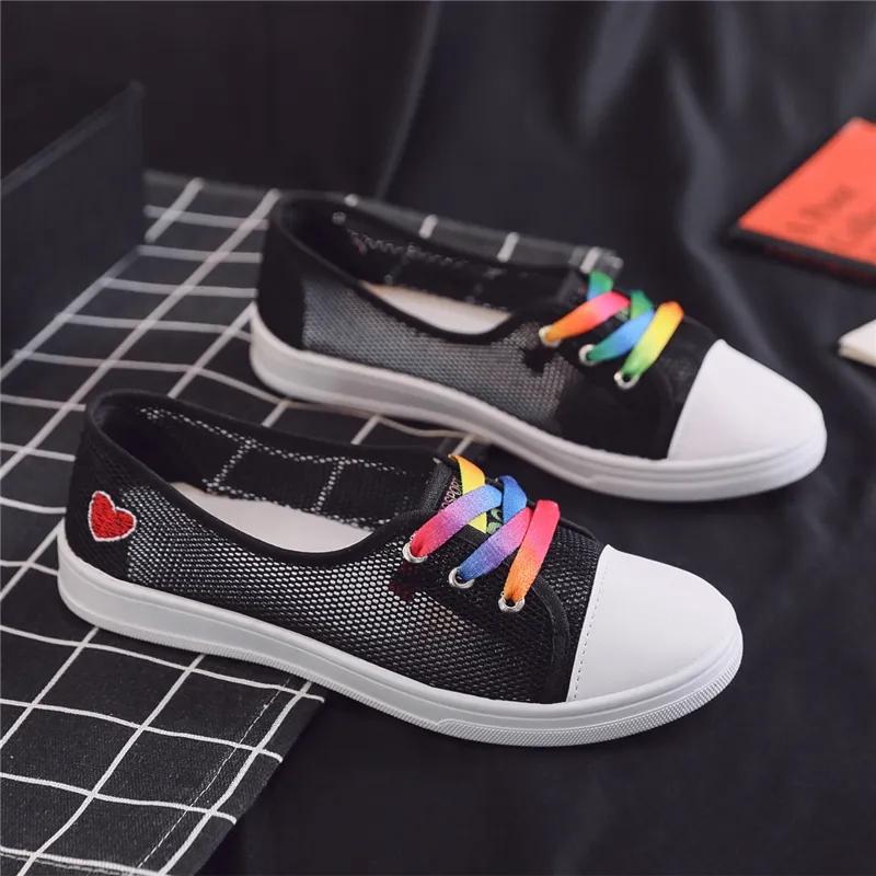 Women's Summer Hollow Mesh Shoes Female All-match Flat Canvas Shoes Shallow Mouth Slip-on Shoes