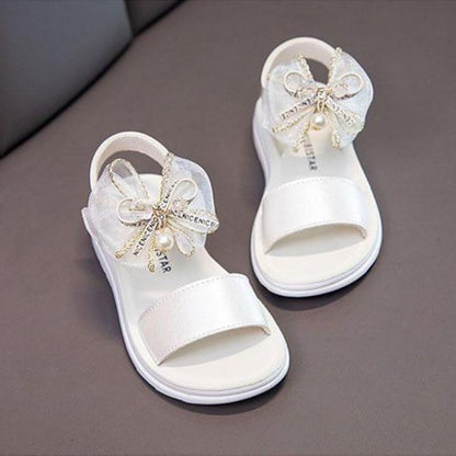 Girls Sandals Summer Bowknot Open Toe Breathable Princess Shoes Korean Children's Soft Bottom Non-slip