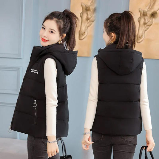 Autumn and Winter Models of Down Cotton Vest Women Plus Velvet Korean Version of Thick Warmth and Slim All-match Outer Wear Vest