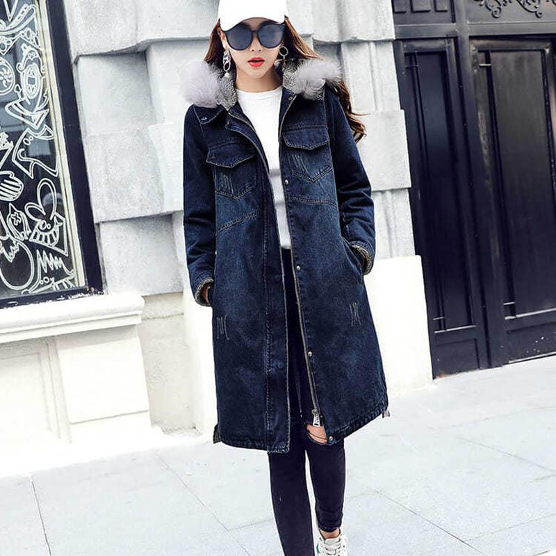 Winter Coat Women's Mid-length Loose and Thick Plus Velvet Lamb Wool Cotton Jacket Denim Jacket Cotton Jacket