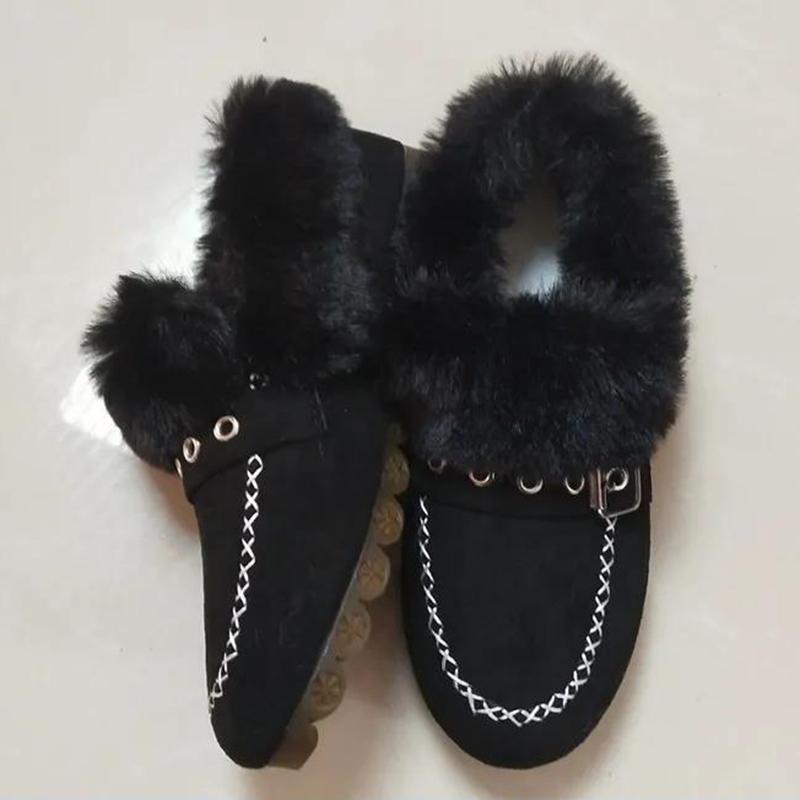 Plus Velvet Warm Snow Plush Shoes Women's Non-slip Flat Cotton Shoes All-match Peas Shoes Pedal Lazy Shoes Comfortable and Soft