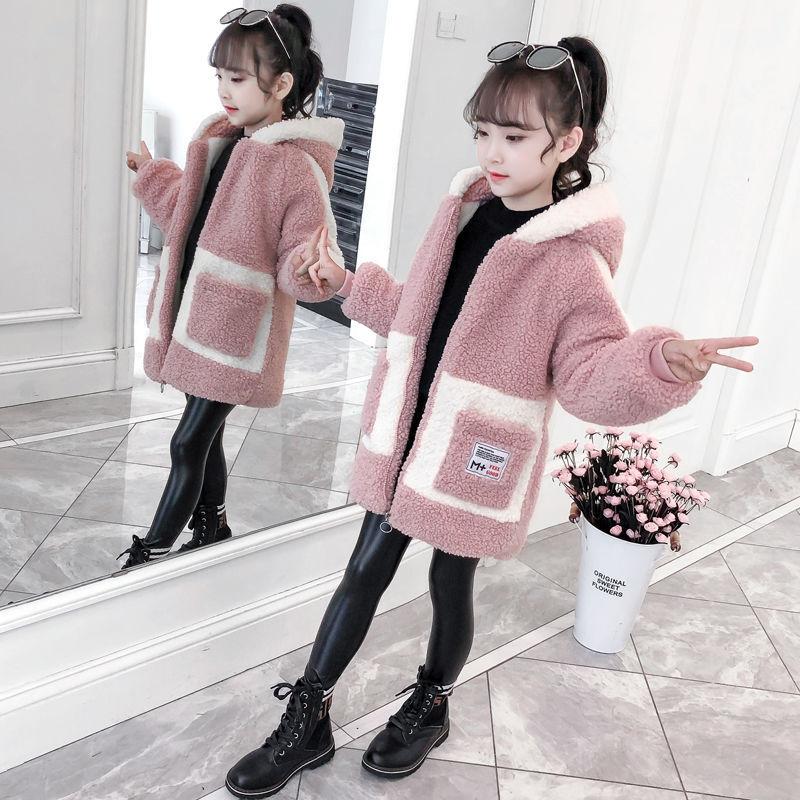 Girls' Warm and Windproof Winter Coat Mid-length Plus Velvet Thick Coat