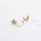 Star Moon Full Diamond Chain Earrings Single Ear Double Hole Stud Earrings Fashion Accessories