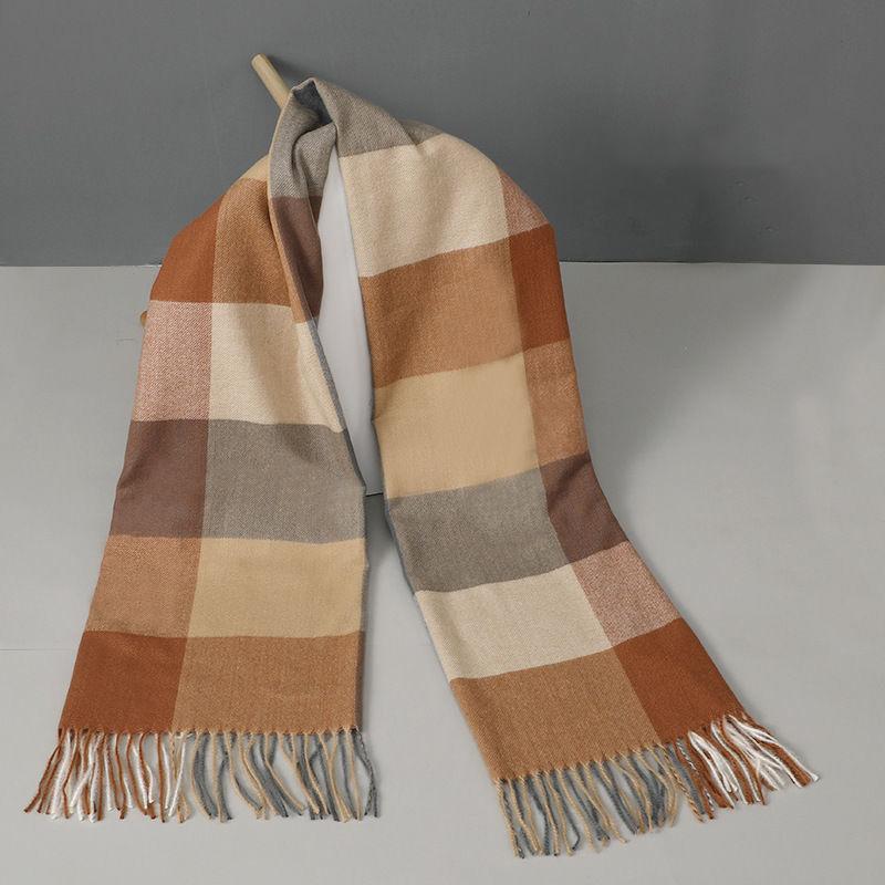 Imitation Cashmere Plaid Winter Scarf Women Winter Models All-match Thick Warmth Tassel Shawl Dual-use Scarf Soft Fabric