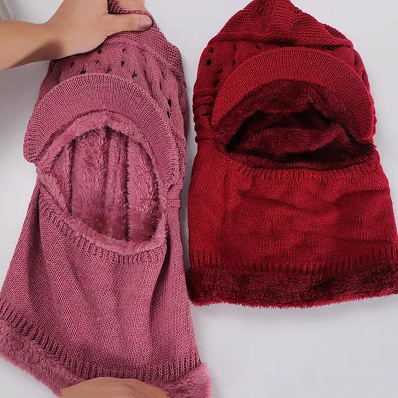 Warm Hat Women's Winter Woolen Hat with Velvet To Keep Warm Cycling Padded Bib Hat One-piece Stretch Knitted Hat