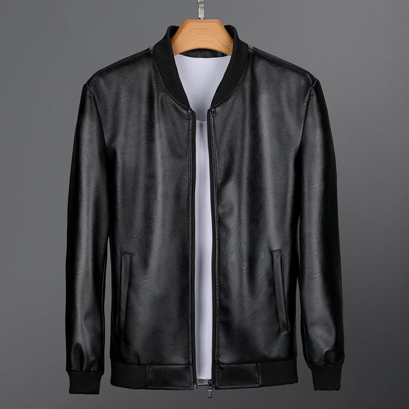 Spring and Autumn Thin Leather Jacket Men's Stand-up Collar Jacket Slim Casual Young and Middle-aged Flight Jacket Motorcycle Clothing