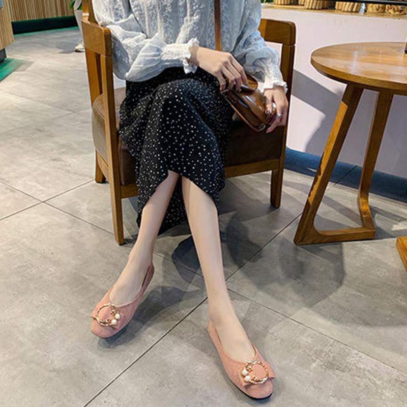 Fairy Shallow Mouth Single Shoes Female Spring Korean Student Basic Pearl Peas Shoes A Pedal Gentle Women's Shoes