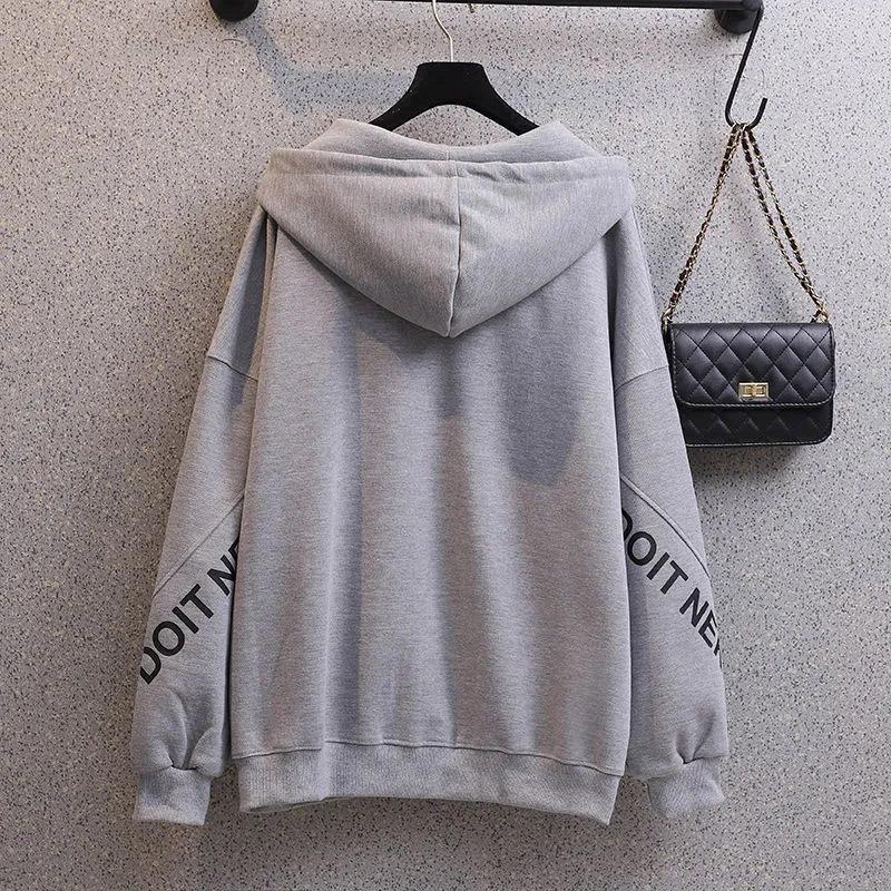 Women's Hooded Zipper Cardigan Spring/Summer Loose Thin Jacket Korean Style Student Versatile Grey High Street Couple Wear Sweater Casual Slim Coat