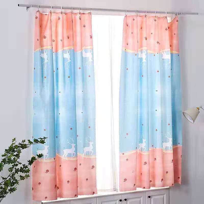 School Dormitory Bedroom Curtain Blackout Cloth Kindergarten Cartoon Blackout Curtain Rental Room Curtain Perforated Curtain (1 Piece)