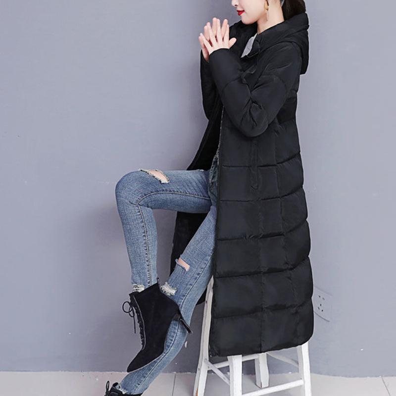 Ladies Down Hooded Cotton Jacket Winter Fashion Plus Velvet Thickening Warm Cotton Jacket Long Plus Size Slim Jacket