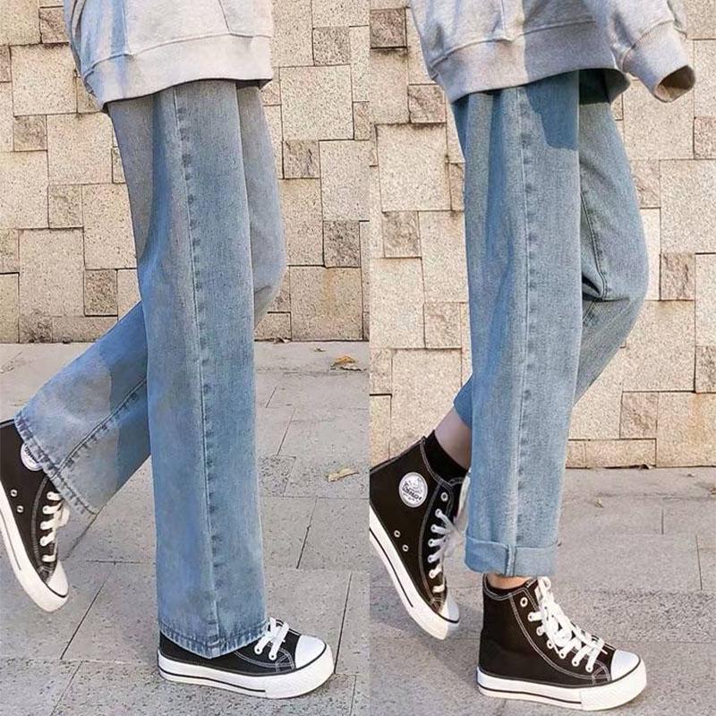 WTEMPO Female Straight Jeans  Spring and Summer High Waist Loose Light Blue/black Pants Wide Leg Trousers Wild