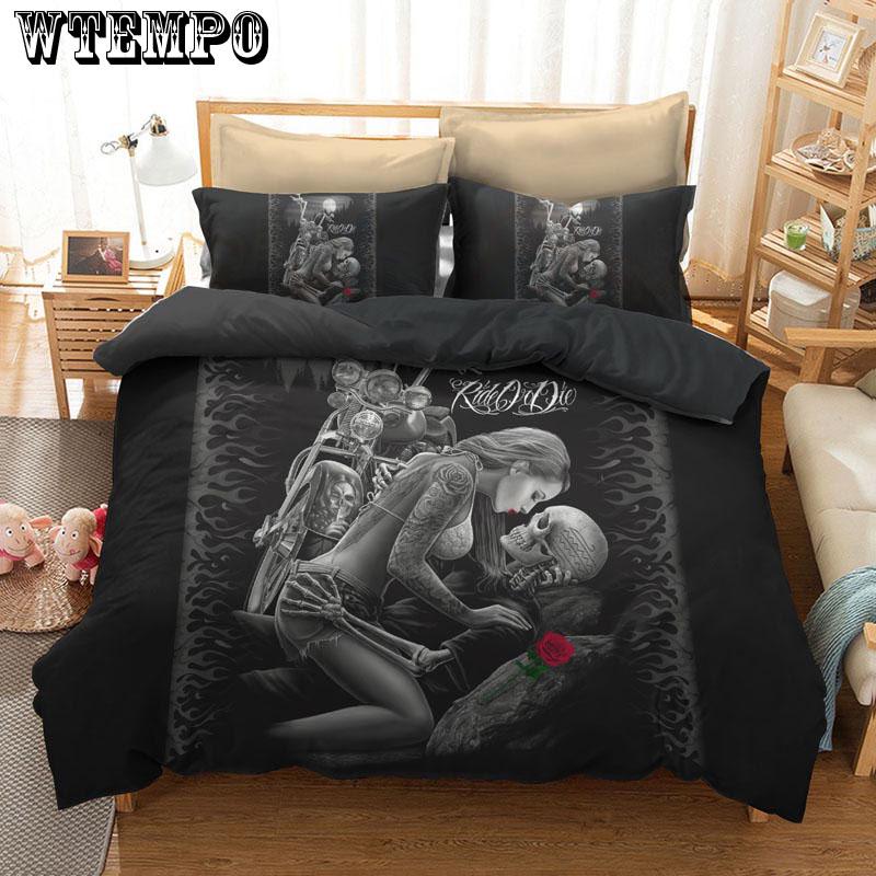 WTEMPO Fashion Home Decor 3D Skull Love Bedding Set Duvet Cover Pillow Case Twin Full Queen King