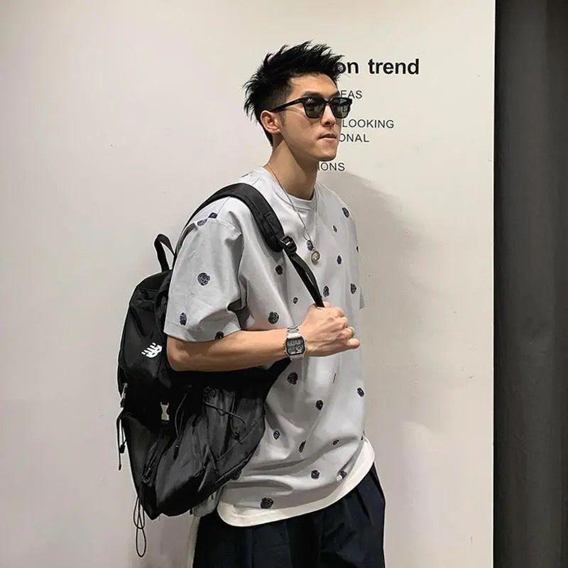 Summer Short-sleeved T-shirt Men's Tide Brand Polka Dot Printing Round Neck T-shirt Top Bottoming Shirt