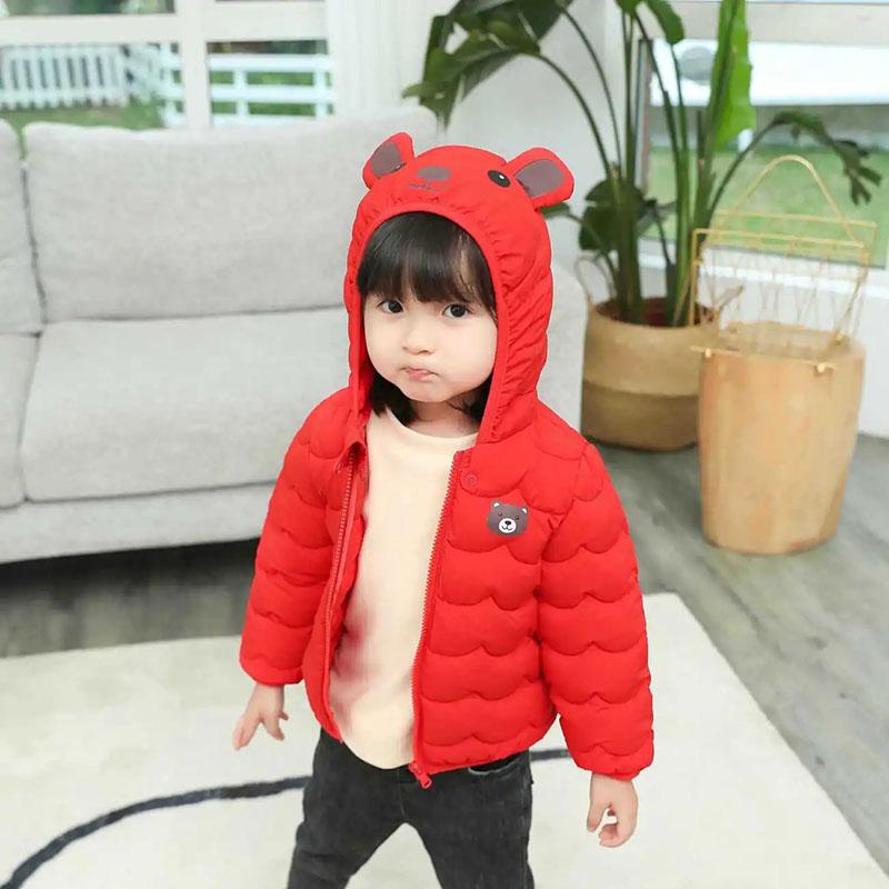 Children's Down Padded Jacket Boys and Girls Padded Jacket Autumn and Winter Hooded Down Jacket Bear Print Cotton Jacket