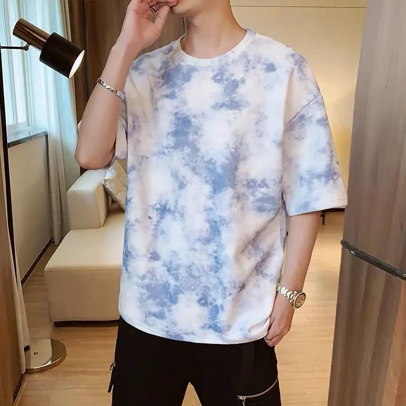 Summer T-shirt Korean Trendy Tie-dye Fashion Tees O-neck Half Sleeve Thin Shirt Oversized Soft Casual Loose Pullover