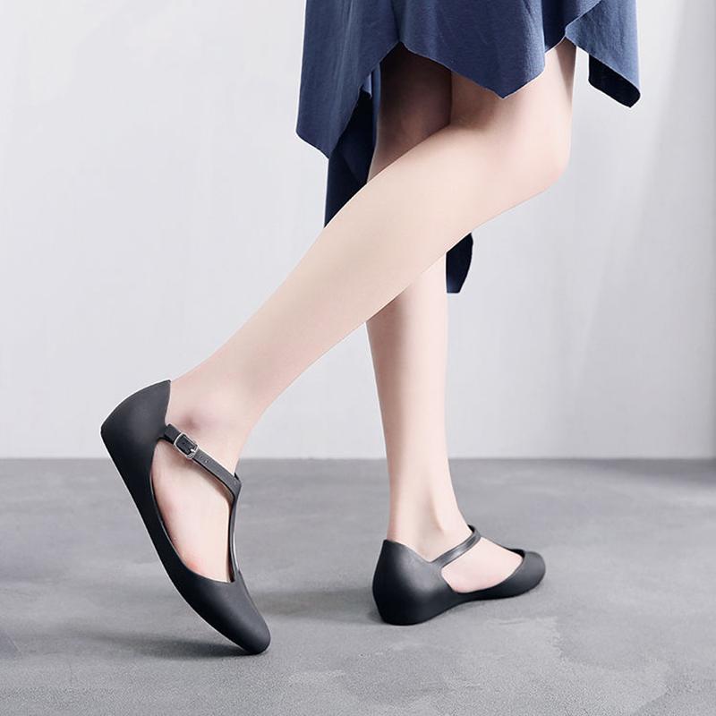 Women's Plastic Flat-bottomed Pointed Toe Closed Toe Fashion Shallow Mouth Frosted Summer and Autumn Soft Sandals Single Shoes