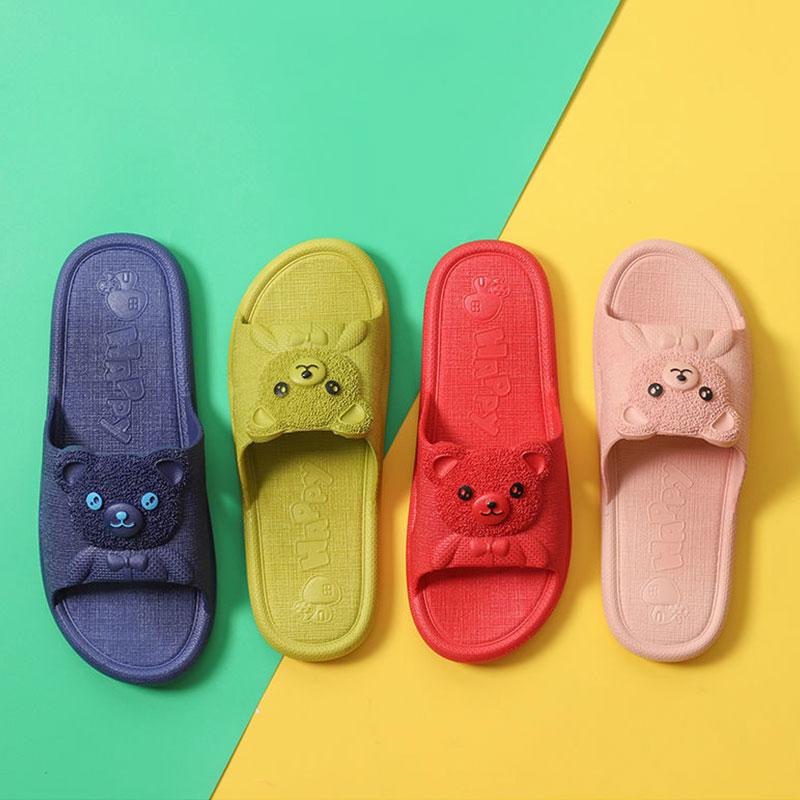 Women's Home Slippers Summer Indoor Bath Couple Bathroom Non-slip Unisex Sandals and Slippers Cute Bear Flip Flops