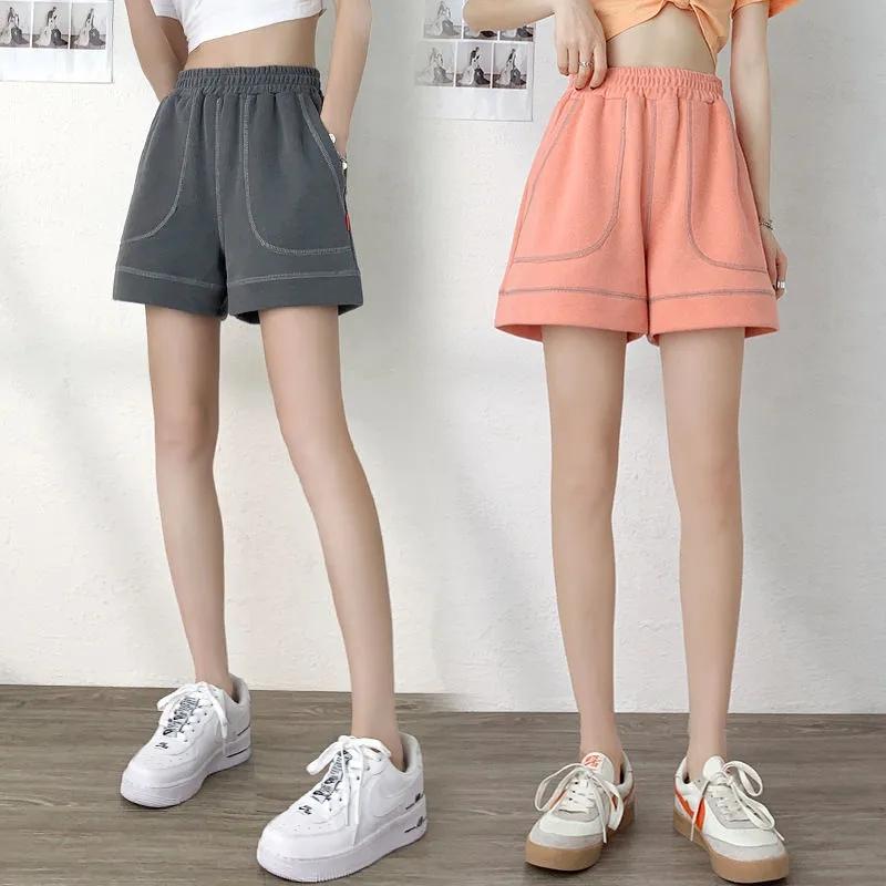 Women's Cotton Shorts Summer Casual Loose Sports Korean Students Elastic Waist A-line Wide Legs Wear Thin Ins Cute Girl Fitness Jogging Pants