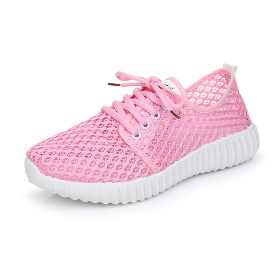 Summer Women's Sports Shoes Casual Running Shoes Breathable Women's Tennis Shoes Flat Bottom Mesh Lace Up Women's Single Shoes