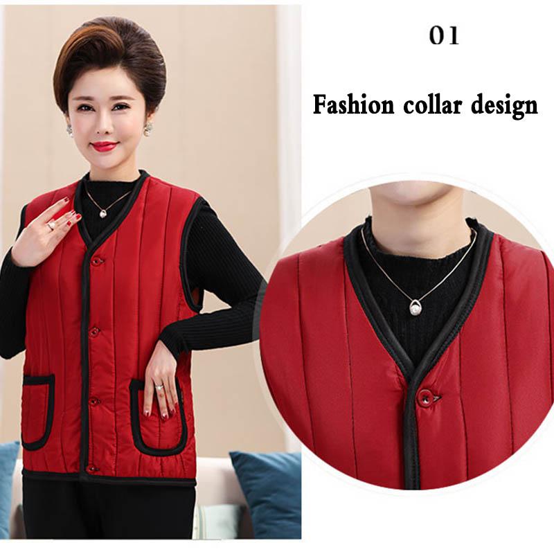 Mother's Vest Ladies Plus Velvet Middle-aged and Elderly Warm Jacket Autumn and Winter Wear Outer Wear Thicker