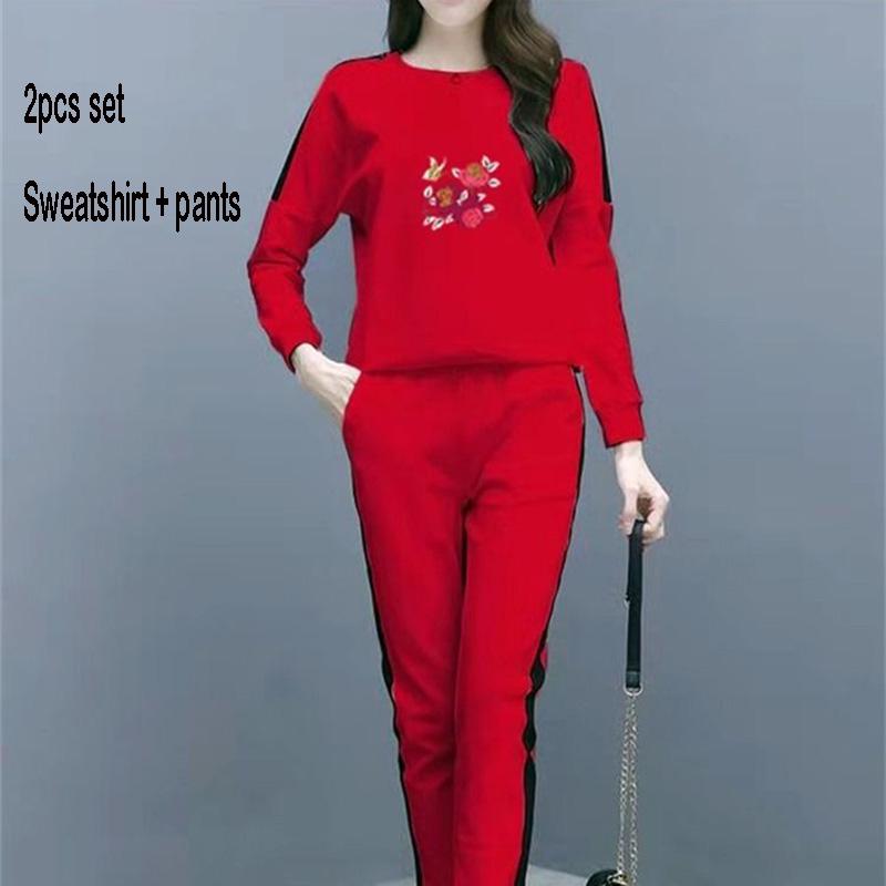 Long Sleeve Casual Sweatshirt Suit Large Size Spring And Autumn Women's 2pcs Set Wild