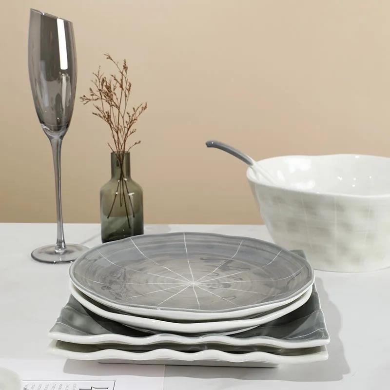 Nordic Style Ceramic Tableware Plate Bowl Set Household Combination Creative Couple Tableware Disc Double Ear Disc